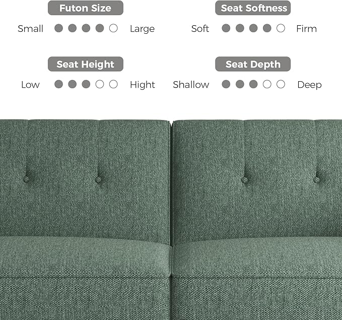 89” Futon Sofa Bed, Linen Comfy Futon Couch Bed with 2 Square Pillows, Convertible Sleeper Sofa with Adjustable Backrest& Armrests, Modern Loveseat Sleeper for Living Room, Bedroom, Green-CasaMuseHome