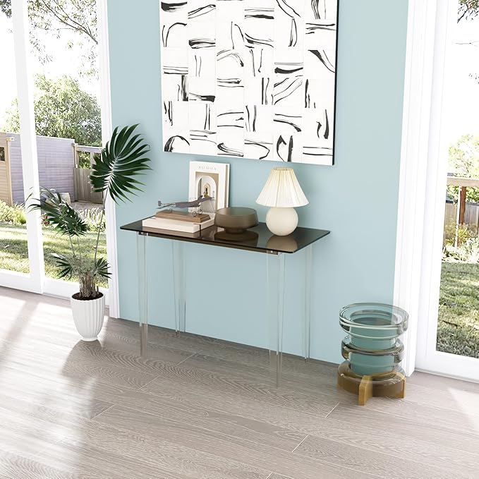 Acrylic Desk, Modern Study Table for Home Office - Extended Surface Multi-Purpose Console & Entryway Table, Sturdy Lightweight Design (42.5-inch, Yellowtea)-CasaMuseHome