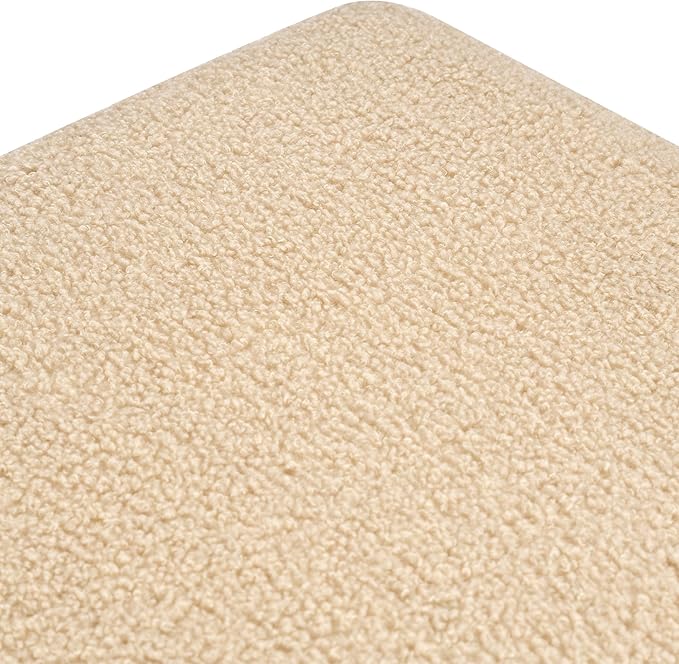 Adeco 17 Inch Soft Oatmeal Cube Ottoman Storage, Teddy Velvet Chair Foot Stools, Upholstered Vanity Stool with Hinged Lid, Solid Round Wood Legs-CasaMuseHome