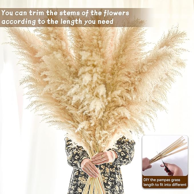 46" inch 11 Stems Natural Pampas Grass Tall Decor,Pompas Grass,Large Beige Tall Pampas Grass for Floor Vase,Wedding Decorations,Party,Boho Home Decor,and Creating a Boho Ambiance-CasaMuseHome