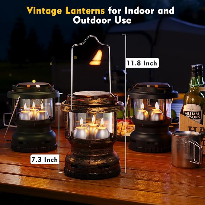 3-Wick Emergency Candle Lantern for Power Outages [18H+ Burning Time] Vintage Decorative Candle Lantern for Real Candles, Outdoor Portable Camping Survival Lighting [7.1"*5.7" - Vintage Brass]-CasaMuseHome