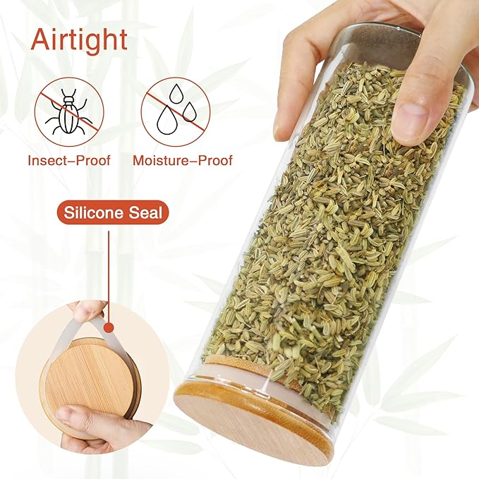 16 oz 20 pcs Glass Jars with Bamboo Lids, Stackable Clear Food Storage Jars, Airtight Kichen Glass Pantry Storage Containers with Lids for Rice, Candy, Sugar, Flour, Nuts, Cookie, Spice-CasaMuseHome