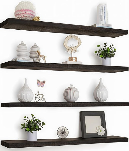 36 Inch Floating Shelves for Wall Rustic Brown Wood Wall Shelves for Bedroom Set of 4-CasaMuseHome