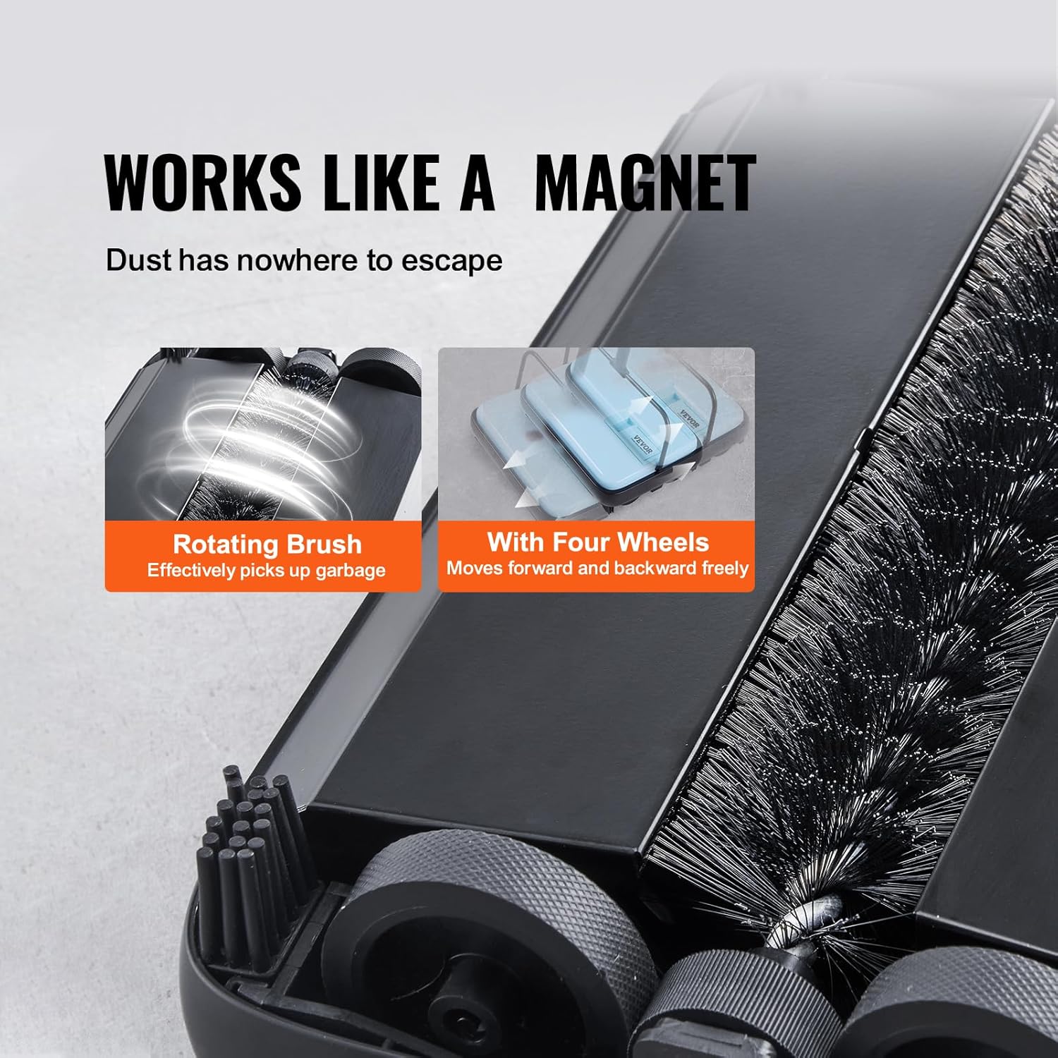 VEVOR Carpet Sweeper Manual, Floor Sweeper with 300 ml Dustbin Capacity Easy to Empty, 6.7 inch Cleaning Width for Home Office Carpets Pet Hair Dust, Blue