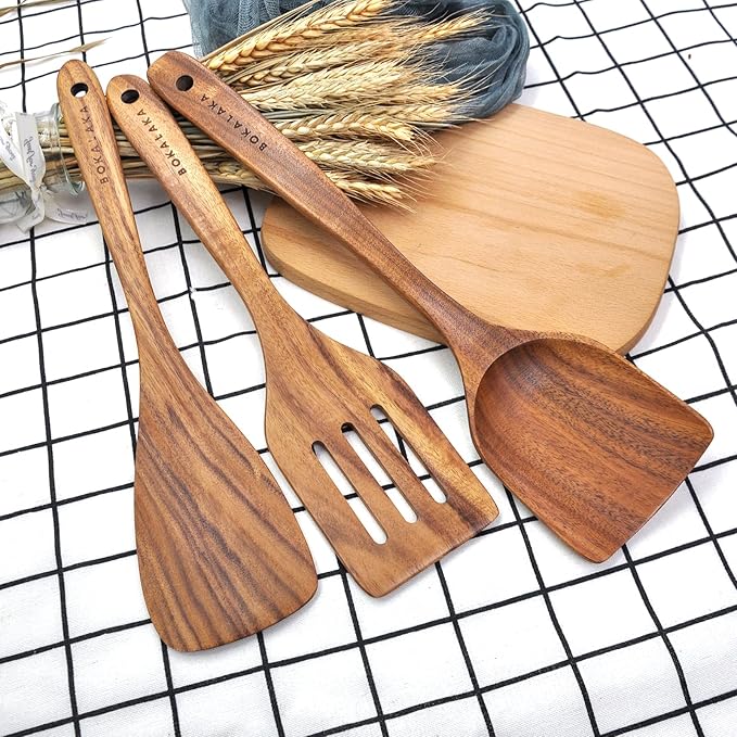 11 Pcs Wooden Kitchen Utensils Set - Wooden Spoons, Spatulas and More for Cooking-CasaMuseHome