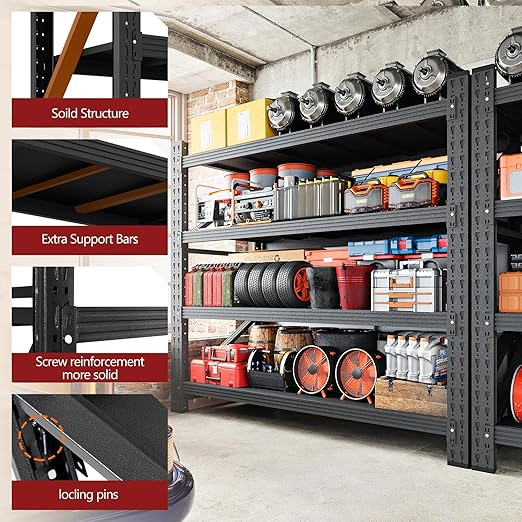 3000LBS Storage Shelves,48" W Garage Shelving Heavy Duty Metal Adjustable Garage Shelves, Shelving Units Industrial Shelving for Warehouse,48" W x 24" D x 69" H,Black-CasaMuseHome