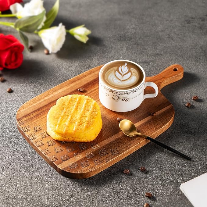 Acacia Wood Cutting Board - Wooden Kitchen Cutting Board for Meat, Cheese, Bread,Vegetables &Fruits- Charcuterie Board Cheese Serving Board with Handle,12" x 7”-CasaMuseHome