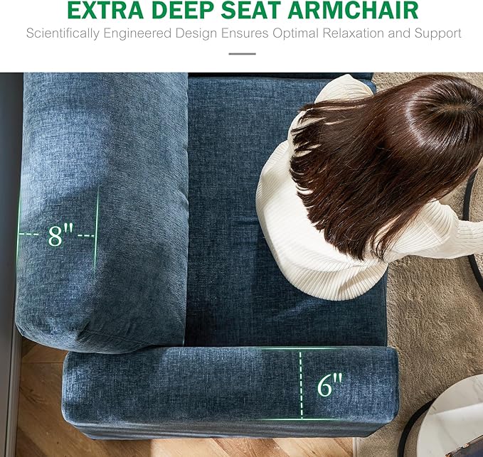 38.5 Oversized Accent Chair with Storage Blue Chenille, Single Modern Accent Sofa Chair with Arms for Apartment Living Room (21" Deep Seat)-CasaMuseHome