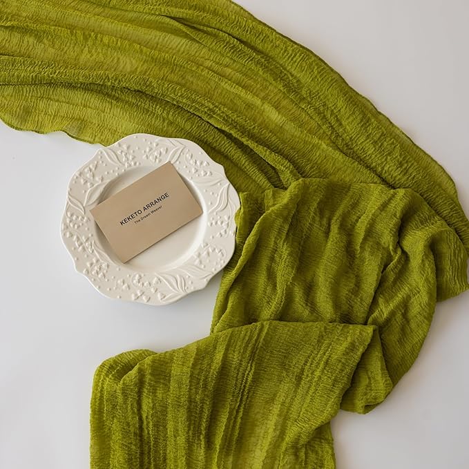 6pcs Moss Green Cheesecloth Table Runner Gauze 120 Inch 10 FT Rustic Boho Cheese Cloth Runner for Wedding Baby Shower Bridal Shower Birthday Party Long Sheer Home Decorations-CasaMuseHome