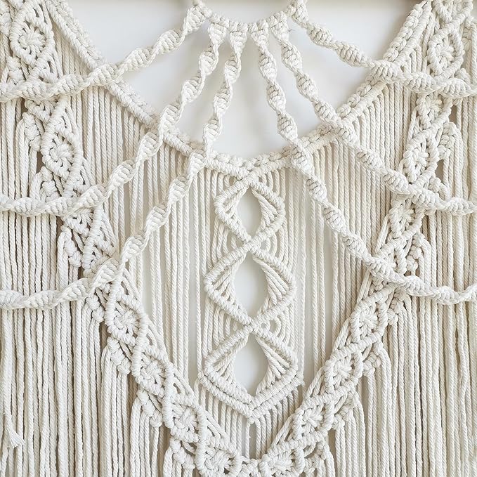Achart Macrame Wall Hanging Large- Boho Wall Decor- large wall art- Wall Decor Living Room- Macrame Tapestry Boho Decor for Bedroom (Beige-Fringe)-CasaMuseHome
