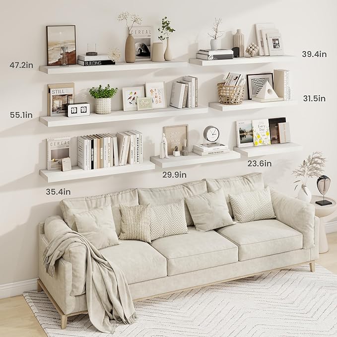 36 Inch Floating Shelves, 9.3 Inch Deep Rustic Wall Shelves - Extra Deeper Wall Mounted Storage Shelves for Bathroom, Kitchen, Living Room (White, Set of 2)-CasaMuseHome