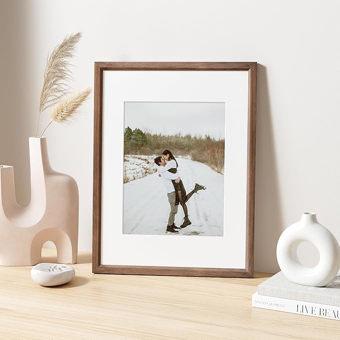12x16 Picture Frame Natural Solid Walnut Photo Frames with 8.5x11 Removable Mat Wall Hanging Large Handcrafted Frame with HD Plexiglass Wall and Tabletop Display Large Poster Frame-CasaMuseHome