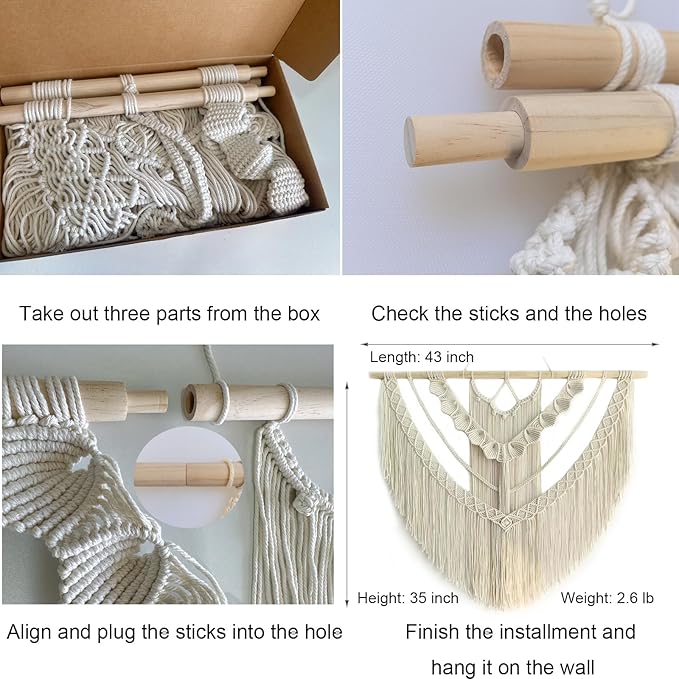 Achart Macrame Wall Hanging Large- Boho Wall Decor- large wall art- Wall Decor Living Room- Macrame Tapestry Boho Decor for Bedroom (Beige-Shells)-CasaMuseHome