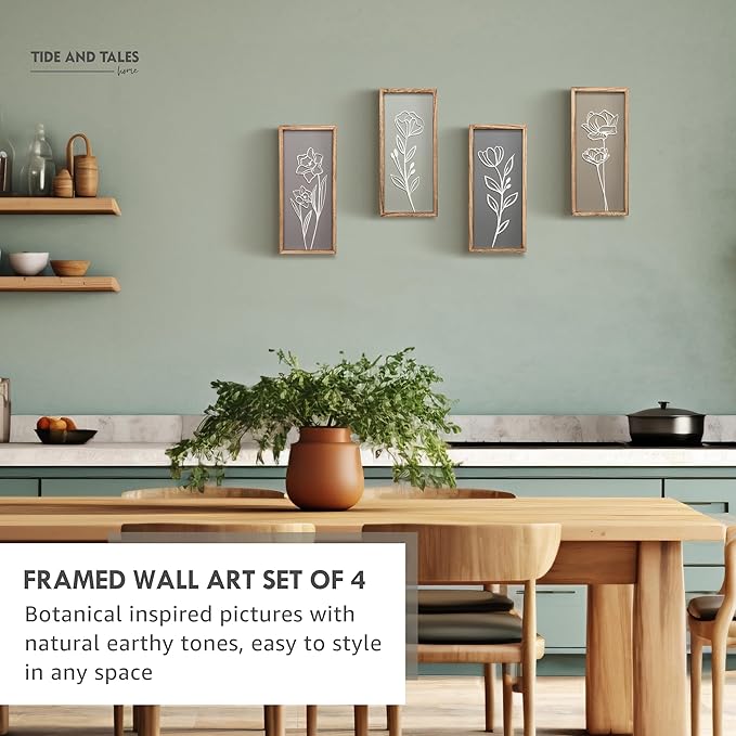 3D Wooden Floral Bathroom Wall Decor (Set of 4) Lightweight, Ready-to-Hang Framed Wall Art For Living Room, Bedroom, or Office - Premium Boho Botanical Farmhouse Decorations - Gift-Boxed-CasaMuseHome