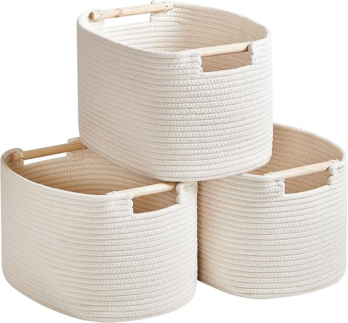 3 Pack Storage Basket for Cabinet and Toy Organization - 13"x9.8"x8.7" Baskets for Storage - Baby Toy Bin - Toy Storage Organizer - Ideal for Empty Gift Baskets to Fill-White-CasaMuseHome