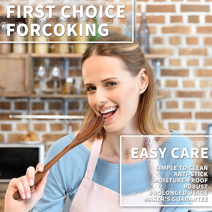 9 PCS Kitchen Utensils Set - Wooden Spoons for Cooking, Natural Teak Wooden Utensils - Includes Wooden Spoons, Spatula Set, Slotted Spoon - Handmade Wooden Spoon Set-CasaMuseHome