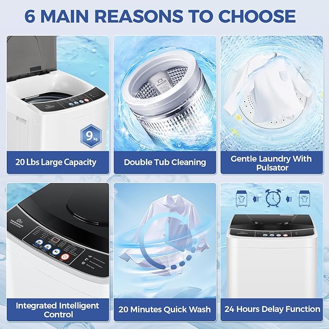 20Lbs Portable Washing Machine Nictemaw Portable Washer, 2.8 Cu.ft Washer and Dryer Combo with Drain Pump, 10 Programs 8 Water Level Compact Laundry Washer for Home, Apartment, RV, Dorms-CasaMuseHome