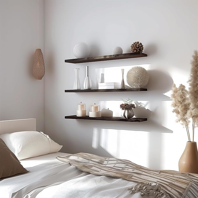 48 Inch Floating Shelves for Wall Rustic Brown Wood Wall Shelves for Bedroom Set of 4-CasaMuseHome