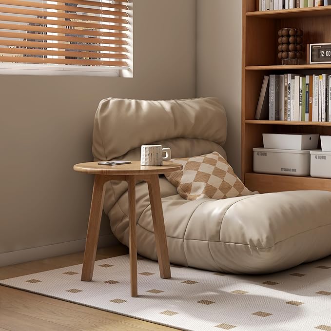 100% Solid Oak Round Side Table, Small Bedside Table for Small Spaces, Living Room End Table with Stable Frame for Bedroom Couch, (Natural, 17.71" D x 19.68" H)-CasaMuseHome