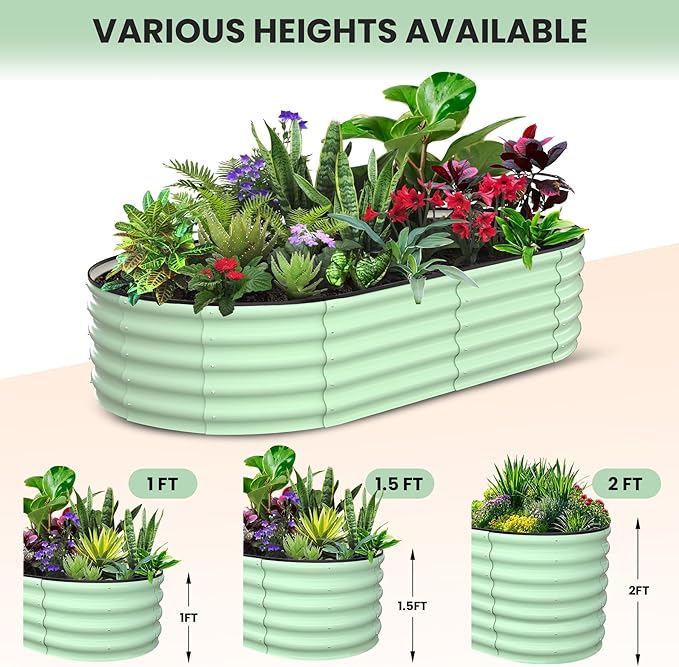 2 Pcs 6x3x2ft Oval Raised Garden Bed, Galvanized Raised Beds,Open-Ended Base Metal Raised Planter Beds,Garden Bed Outdoor,Planter Raised Boxes for Vegetables, Flowers,Tool-Free Asse,Green-CasaMuseHome