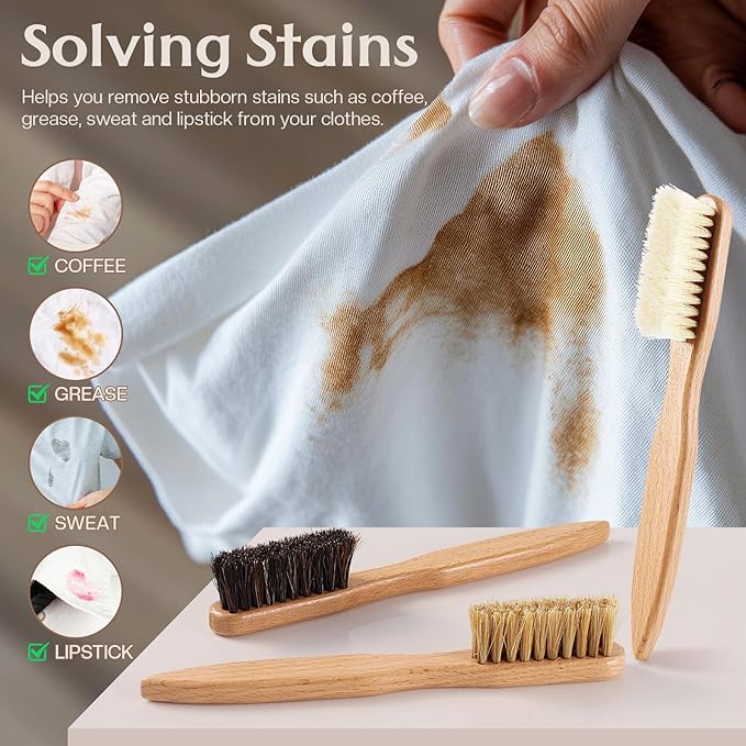 3 Pcs Wood Laundry Stain Brush Stain Remover Brushes with Boar Bristle Small Stain Brush for Clothes for Scrubbing Stains from Furniture Fabric Leather(3 Pcs C)-CasaMuseHome