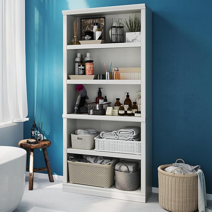 70-Inch Tall White Bookcase, 5 Tiers Shelves Open Storage Bookshelf, 33 in Wide Anti Tipping Indoor Furniture, Book Cases for Home Library Office Bedroom School-CasaMuseHome