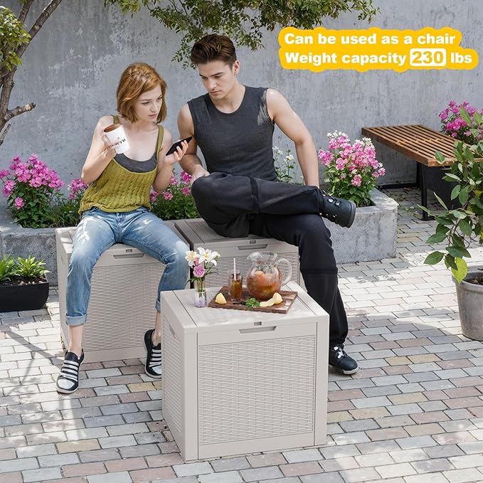 36 Gallon Outdoor Deck Box,Storage Lockable Waterproof Patio Furniture,Garden Tools,Cushions,Pool Accessories Outside Storage Resin Box(Grey Pattern)-CasaMuseHome