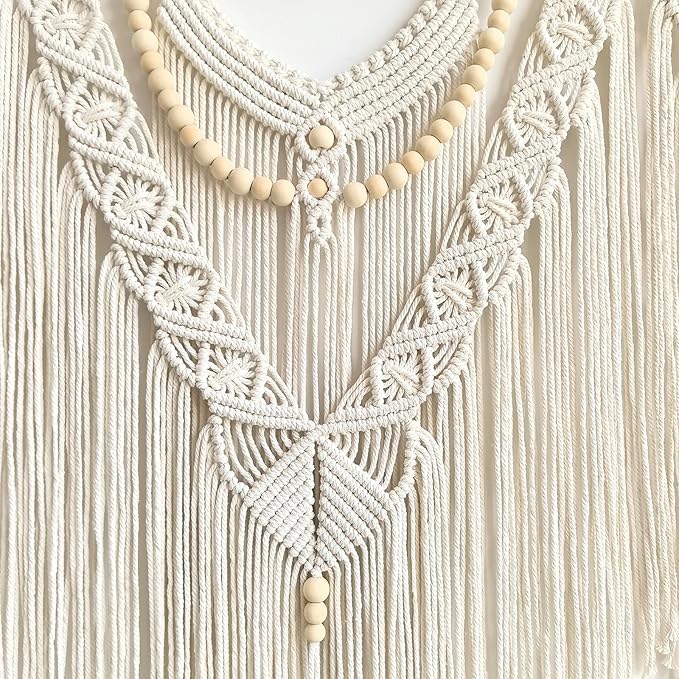 Achart Macrame Wall Hanging Large- Boho Wall Decor- large wall art- Wall Decor Living Room- Macrame Tapestry Boho Decor for Bedroom (Beige-V)-CasaMuseHome
