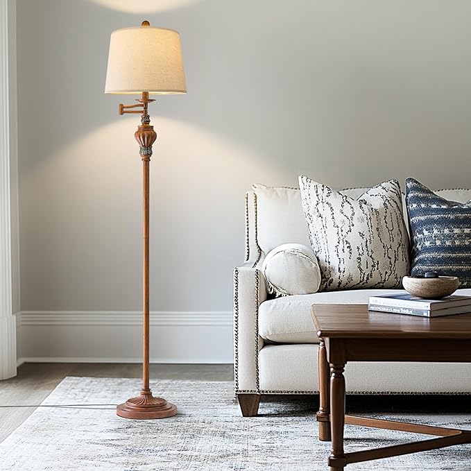 61" Vintage Floor Lamp with 350° Adjustable Swing Arm, Standing Lamp for Bedroom Living Room Bedside Tall lamp Nightstand Retro Farmhouse Mid Century Lamp Light Home Décor Office Gifts-CasaMuseHome