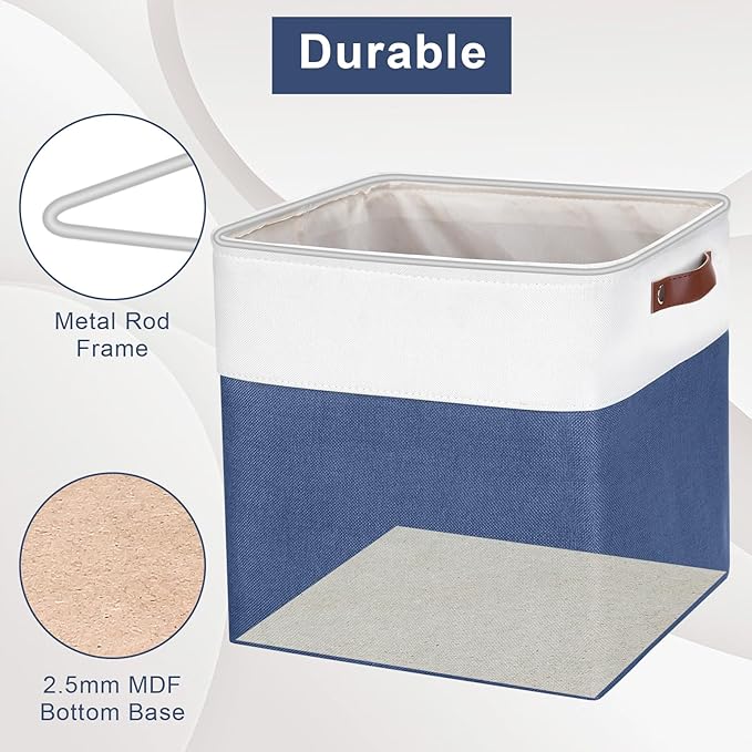 13x13 Cube Storage Bins, Collapsible Fabric Storage Box, 4 Pack Closet Baskets with Handles for Organizing, Shelf, Toys, Clothes, Home, Office, Nursery (NavyBlue&White)-CasaMuseHome