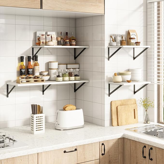 36"W x 10"D Floating Shelves, 10 Inch Deep White Floating Shelves, Farmhouse Rustic Deep Wall Shelves for Home Decor, Wide Large Floating Shelf for Bathroom, Living Room, Kitchen, Study Room-CasaMuseHome