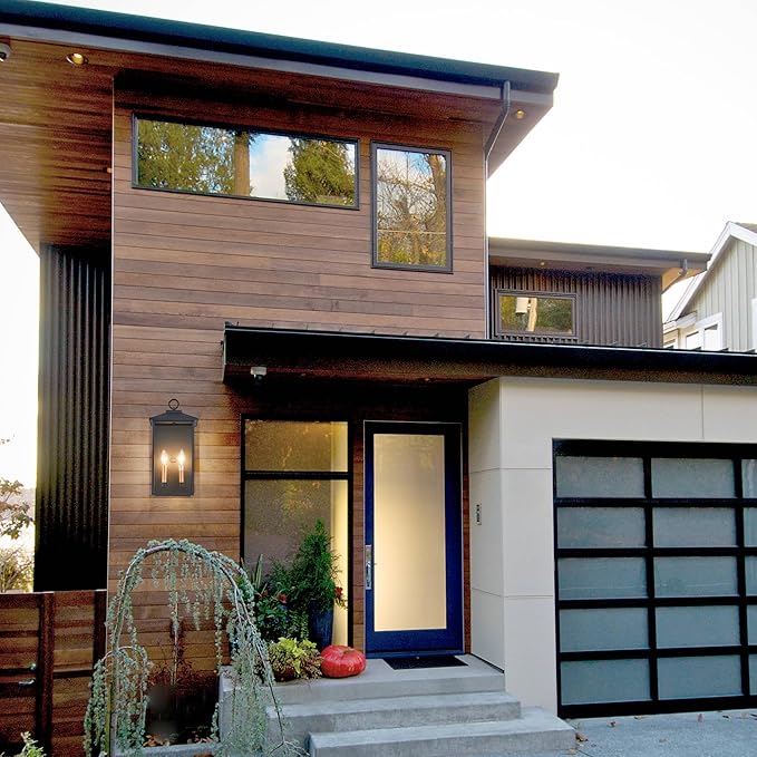 18 Inch Wall Light in Clear Glass and Textured Black and Golden Candle Cap Sleeve,Outdoor Lighting Wall Sconce,2-Light 120watts for House Doorway Garage,Bulb Not Included.-CasaMuseHome