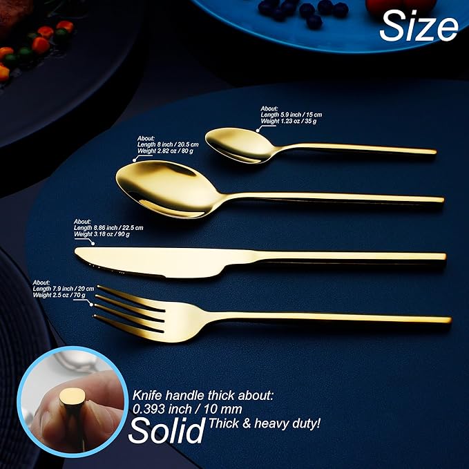 24 Piece Silverware Set For 6 Gold Heavy duty 18/10 Stainless Steel Flatware Set Modern Design Knife/Fork/Spoon Mirror Polished Dishwasher Safe Cutlery Set with Gifts-CasaMuseHome