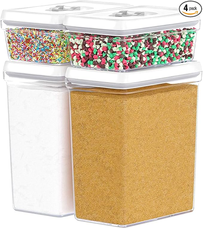 DWËLLZA KITCHEN Large Airtight Food Storage Containers - Clear Plastic Bulk Food Pantry & Kitchen Storage Containers for Flour, Sugar and Baking Supplies 4 Pcs. BPA-Free, Keeps Fresh & Dry (White)-CasaMuseHome