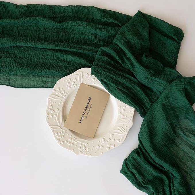 6pcs Emerald Green Cheesecloth Table Runner Gauze 120 Inch 10 FT Rustic Boho Cheese Cloth Runner for Wedding Baby Shower Bridal Shower Birthday Party Long Sheer Home Decorations-CasaMuseHome