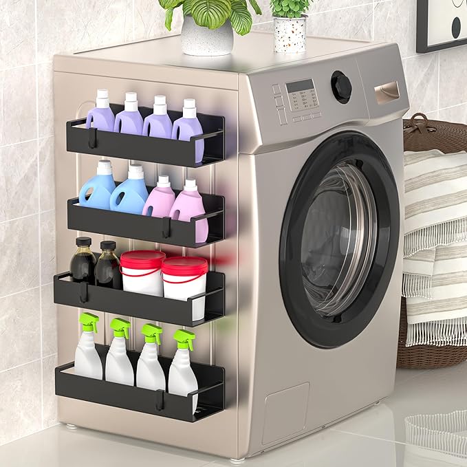 4 Pack Magnetic Spice Rack Organizer for Refrigerator and Oven, Matt Black Fridge Organizers and Storage for Kitchen-CasaMuseHome