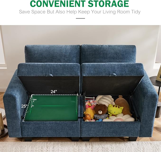 38.5 Oversized Accent Chair with Storage Blue Chenille, Single Modern Accent Sofa Chair with Arms for Apartment Living Room (21" Deep Seat)-CasaMuseHome