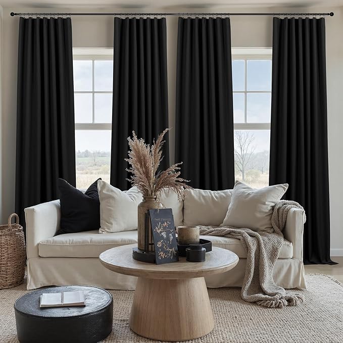 102 Inch Curtains Black Out Linen Blackout Curtains for Bedroom Aesthetic 2 Panel Long Drapes Large Window Sun Light Blocker Custom Made Size Thermal Insulated Curtains for Living Room 52x102 Length-CasaMuseHome