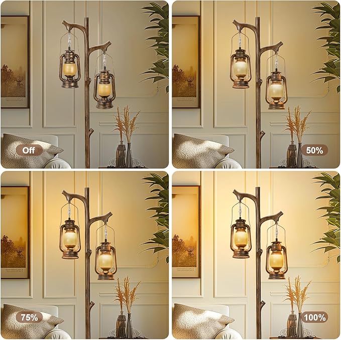 68" Rustic Farmhouse Tree Trunk Floor Lamp Country Brown Finish Wood Vintage Standing Tall Lamp with Lantern Stepless Dimmable Industrial Floor Lamp Decor for Bedroom Living Room Office Hotel-CasaMuseHome