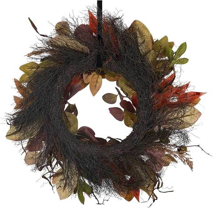 24" Fall Wreath for Front Door Handmade with Artificial Autumn Leaves, Natural Pinecones, Faux Berries and Wheat, Autumn Harvest Wreath Decoration for Home Farmhouse Door Wall Window Porch-CasaMuseHome