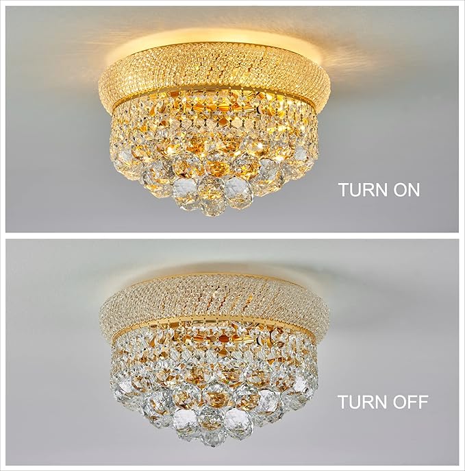 5-Light Crystal Flush Mount Chandelier Ceiling Light Fixture for Living Room Dining Room Bedroom Foyer Entryway Hallway Closet Bathroom (Gold D14)-CasaMuseHome