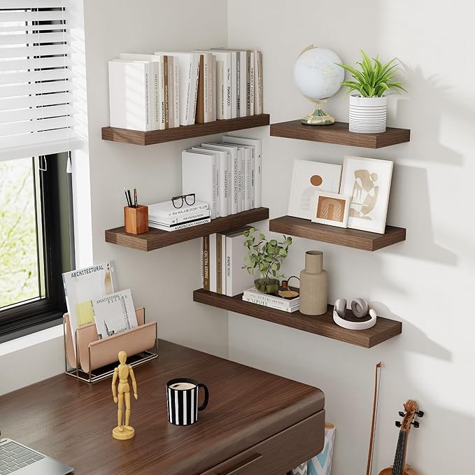 48 Inch Floating Shelves, 8 Inch Deep Floating Shelves for Wall, Hanging Shelf with Invisible Brackets, Deep Shelves for Bathroom, Bedroom, Living Room, Walnut, Set of 1-CasaMuseHome