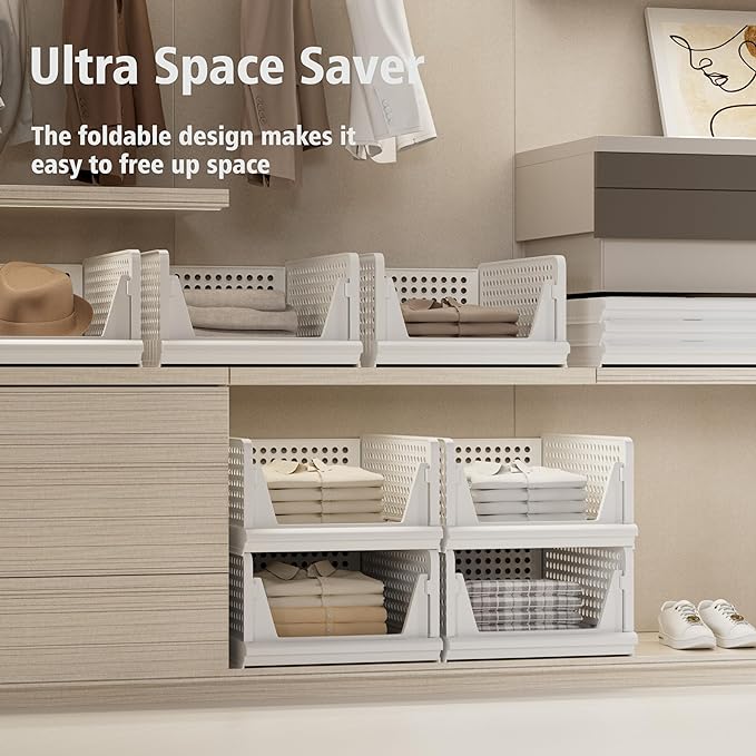 5 Pack Stackable Plastic Storage Basket Closet Organizer Bin Foldable Clothes Organizer Storage Drawer Shelf Container for Living room Bathroom Kitchen Office (4L+1S)-CasaMuseHome