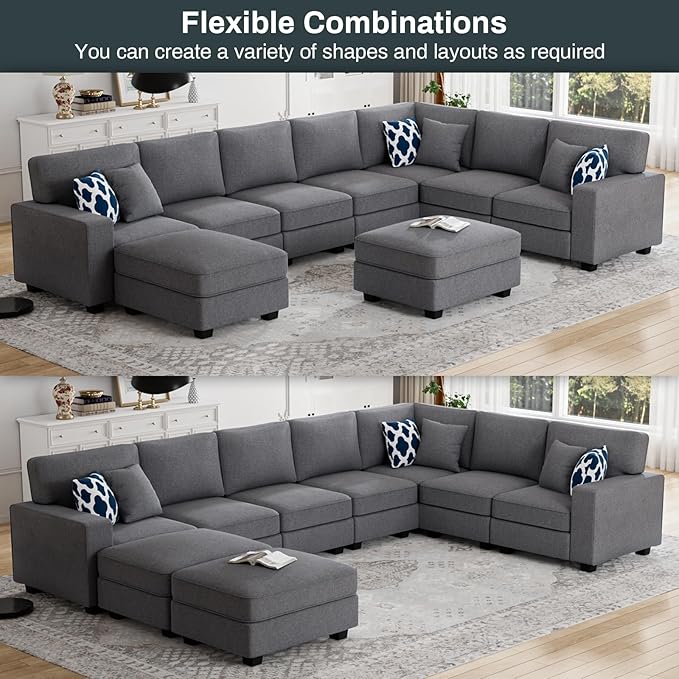 L Lengend Vansen Modular Sectional Sofa U Shaped Couch with Ottoman Modern Reversible Corner Sectional Couch for Living Room (Dark Grey, U Shaped Sofa-5)-CasaMuseHome