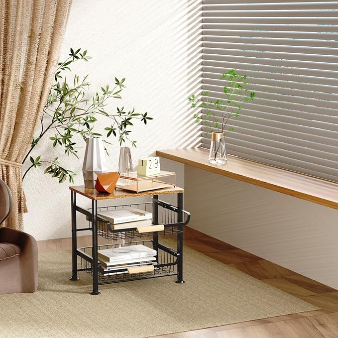 3-Layer Kitchen Fruit Storage Basket Snack Rack, countertop Storage Rack, Stackable Storage Rack with Desktop, Pull-Out Hollow Metal Storage Basket with Handle, Kitchen Organizers & Storage-CasaMuseHome