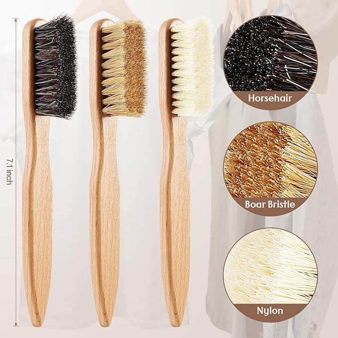 3 Pcs Wood Laundry Stain Brush Stain Remover Brushes with Boar Bristle Small Stain Brush for Clothes for Scrubbing Stains from Furniture Fabric Leather(3 Pcs C)-CasaMuseHome