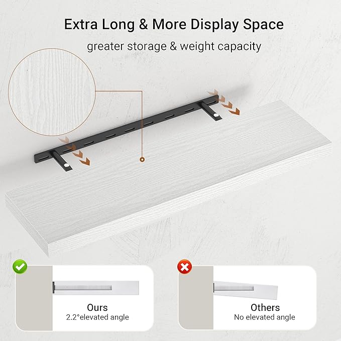10 inch Deep Wall Shelves 36 inche Long, 1.8 Thick Single Floating Shelf Wall Mounted, Heavy Duty 70 lbs Shelves for Bedroom, Books, Living Room, Kitchen, Office Modern Farmhouse Decor, White-CasaMuseHome