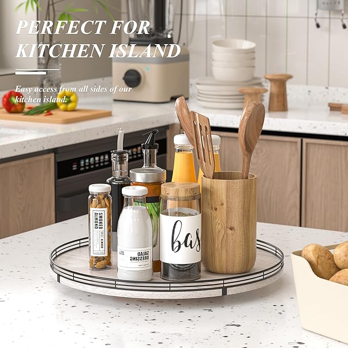 18" Lazy Susan Wood Turntable Organizer for Kitchen Decor, Farmhouse Round Wooden Lazy Susan Organization and Storage for Cabinet, Dining Table, Pantry, Bathroom, Countertop, Centerpiece, Home Decor-CasaMuseHome