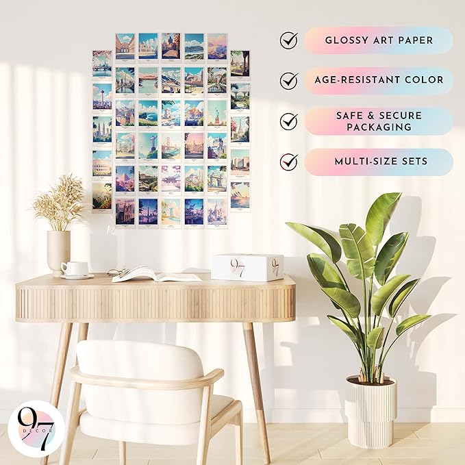 97 Decor Vintage Travel Posters Wall Art - Retro Travel Decor For Home, Travel Art Prints For Wall Decor, Around World Travel Collage Destination Pictures Famous City Artwork For Classroom (4x6)-CasaMuseHome