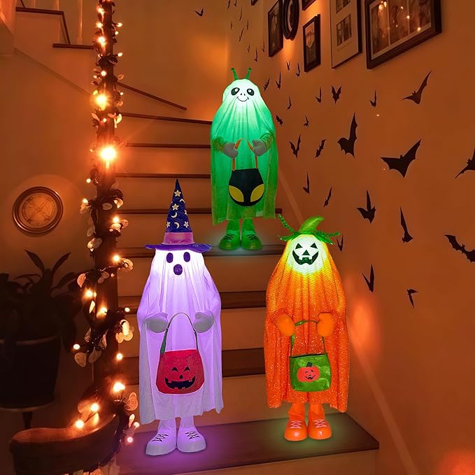 32" Front Porch Light up Halloween Figure Décor, Kit Standing Trick or Treat Indoor and Outdoor Decorations-Alien-CasaMuseHome